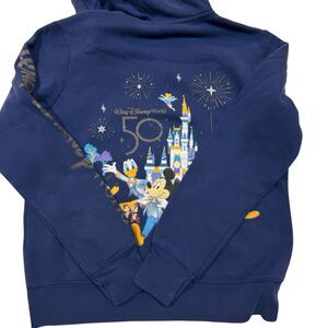 Walt Disney World 50th Anniversary WDW Full Zip Hoodie Blue (M) Mickey Minnie